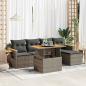 Preview: ARDEBO.de - 7-tlg. Garten-Sofagarnitur mit Kissen Grau Poly Rattan Akazie