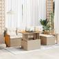 Preview: ARDEBO.de - 6-tlg. Garten-Sofagarnitur mit Kissen Beige Poly Rattan Akazie