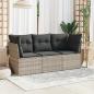 Preview: ARDEBO.de - 3-tlg. Garten-Sofagarnitur mit Kissen Hellgrau Poly Rattan