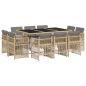 Preview: 11-tlg. Garten-Essgruppe mit Kissen Beigemischung Poly Rattan