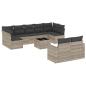 Preview: 10-tlg. Garten-Sofagarnitur mit Kissen Hellgrau Poly Rattan
