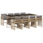 Preview: 9-tlg. Garten-Essgruppe mit Kissen Beigemischung Poly Rattan