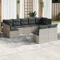 Preview: ARDEBO.de - 9-tlg. Garten-Sofagarnitur mit Kissen Hellgrau Poly Rattan