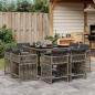 Preview: ARDEBO.de - 9-tlg. Garten-Essgruppe mit Kissen Grau Poly Rattan