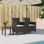 Preview: Gartensofa 2-Sitzer mit Tisch und Kissen Schwarz Poly Rattan