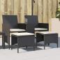 Preview: ARDEBO.de - Gartensofa 2-Sitzer mit Tisch und Hockern Schwarz Poly Rattan
