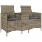 Preview: Gartensofa 2-Sitzer mit Tisch und Kissen Grau Poly Rattan