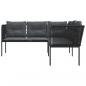 Preview: Gartensofa in L-Form mit Kissen Schwarz Stahl und Textilene