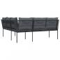 Preview: Gartensofa in L-Form mit Kissen Schwarz Stahl und Textilene