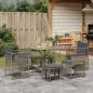 Preview: ARDEBO.de - 7-tlg. Garten-Essgruppe mit Kissen Grau Poly Rattan