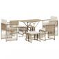 Preview: 7-tlg. Garten-Essgruppe mit Kissen Beige Poly Rattan