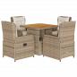 Preview: 5-tlg. Garten-Essgruppe mit Kissen Beige Poly Rattan