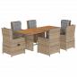 Preview: 7-tlg. Garten-Essgruppe mit Kissen Beige Poly Rattan