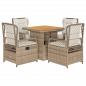 Preview: 5-tlg. Garten-Essgruppe mit Kissen Beige Poly Rattan