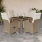 Preview: ARDEBO.de - 5-tlg. Garten-Bistro-Set mit Kissen Beige Poly Rattan