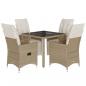 Preview: 5-tlg. Garten-Bistro-Set mit Kissen Beige Poly Rattan
