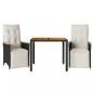 Preview: 3-tlg. Garten-Bistro-Set mit Kissen Schwarz Poly Rattan