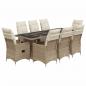 Preview: 9-tlg. Garten-Bistro-Set mit Kissen Beige Poly Rattan