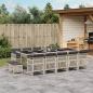 Preview: ARDEBO.de - 15-tlg. Garten-Essgruppe mit Kissen Hellgrau Poly Rattan