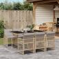 Preview: ARDEBO.de - 7-tlg. Garten-Essgruppe mit Kissen Beige Poly Rattan