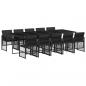 Preview: 11-tlg. Garten-Essgruppe mit Kissen Schwarz Poly Rattan