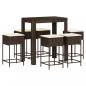 Preview: ARDEBO.de - 7-tlg. Gartenbar-Set mit Kissen Braun Poly Rattan