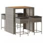 Preview: 5-tlg. Gartenbar-Set mit Kissen Grau Poly Rattan