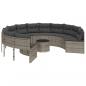 Preview: Gartensofa mit Tisch und Kissen Rund Grau Poly Rattan
