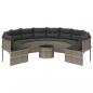 Preview: Gartensofa mit Tisch und Kissen Rund Grau Poly Rattan