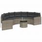 Preview: Gartensofa mit Tisch und Kissen Halbrund Grau Poly Rattan