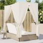 Preview: ARDEBO.de - Doppel-Sonnenliege mit Dach und Vorhängen Beige Poly Rattan