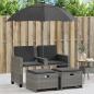 Preview: ARDEBO.de - Gartensofa 2-Sitzer Sonnenschirm und Hocker Grau Poly Rattan