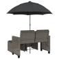 Preview: Gartensofa 2-Sitzer Sonnenschirm und Hocker Grau Poly Rattan