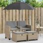 Preview: ARDEBO.de - Gartensofa 2-Sitzer Sonnenschirm und Hocker Beige Poly-Rattan