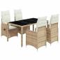Preview: 5-tlg. Garten-Bistro-Set mit Kissen Beige Poly Rattan