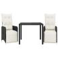 Preview: 3-tlg. Garten-Bistro-Set mit Kissen Schwarz Poly Rattan