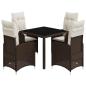 Preview: 5-tlg. Garten-Bistro-Set mit Kissen Braun Poly Rattan