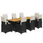 Preview: 9-tlg. Garten-Bistro-Set mit Kissen Schwarz Poly Rattan