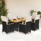 Preview: ARDEBO.de - 7-tlg. Garten-Bistro-Set mit Kissen Schwarz Poly Rattan