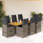 Preview: ARDEBO.de - 9-tlg. Garten-Bistro-Set mit Kissen Grau Poly Rattan