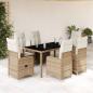 Preview: ARDEBO.de - 7-tlg. Garten-Bistro-Set mit Kissen Beige Poly Rattan