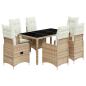 Preview: 7-tlg. Garten-Bistro-Set mit Kissen Beige Poly Rattan
