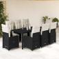 Preview: ARDEBO.de - 9-tlg. Garten-Bistro-Set mit Kissen Schwarz Poly Rattan