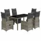 Preview: 7-tlg. Garten-Bistro-Set mit Kissen Grau Poly Rattan