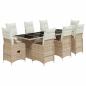 Preview: 9-tlg. Garten-Bistro-Set mit Kissen Beige Poly Rattan