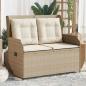 Preview: ARDEBO.de - Gartenbank Verstellbar mit Kissen Beige Poly Rattan