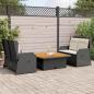 Preview: ARDEBO.de - 3-tlg. Garten-Lounge-Set mit Kissen Schwarz Poly Rattan