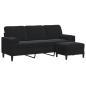 Preview: 3-Sitzer-Sofa mit Hocker Schwarz 180 cm Samt