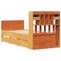 Preview: Massivholzbett mit Regal ohne Matratze Wachsbraun 75x190 cm