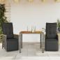 Preview: ARDEBO.de - 3-tlg. Garten-Bistro-Set mit Kissen Grau Poly Rattan